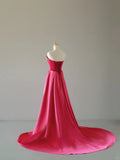 Charming Mermaid Strapless Hot Pink Satin Sleeveless Prom Dresses Long Prom Gowns HZ0311