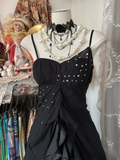 Vintage Prom Dresses 90s Ball Mermaid Spaghetti Straps Black Chiffon Long Party Dress Evening Dresses HZ0311
