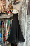 Vintage Prom Dresses 90s Ball Mermaid Spaghetti Straps Black Chiffon Long Party Dress Evening Dresses HZ0311