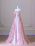 Beautiful A line Off The Shoulder Sequin Pink Prom Dresses Inspiration Prom Dress Princess Graduation Dress HZ0311