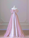 Beautiful A line Off The Shoulder Sequin Pink Prom Dresses Inspiration Prom Dress Princess Graduation Dress HZ0311