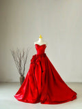 Charming Ball Gown Sweetheart Red Satin Long Prom Dresses Flower Prom Gowns HZ0311