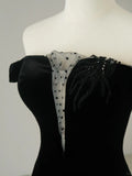 Simple Mermaid Off The Shoulder Black Velvet Cap Sleeves Prom Dresses Long Prom Gowns HZ0311