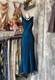 Vintage Prom Dresses 90s Ball Mermaid Cowl Neck Navy Blue Silk Satin Long Party Dress Evening Dresses HZ0311