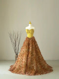 Beautiful Ball Gown Sweetheart Gold Long Prom Dresses Pleated Prom Gowns HZ0311