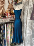 Vintage Prom Dresses 90s Ball Mermaid Cowl Neck Navy Blue Silk Satin Long Party Dress Evening Dresses HZ0311