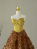 Beautiful Ball Gown Sweetheart Gold Long Prom Dresses Pleated Prom Gowns HZ0311