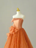 Charming Ball Gown Strapless Tulle Sleeveless Prom Dresses Long Prom Gowns HZ0311
