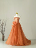 Charming Ball Gown Strapless Tulle Sleeveless Prom Dresses Long Prom Gowns HZ0311