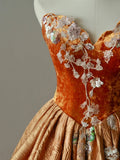 Beautiful Ball Gown Sweetheart Velvet Long Prom Dresses Appliques Prom Gowns HZ0311