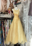 Vintage Prom Dresses 1950s Formal Retro Classy A line Square Neck Yellow Tulle Evening Dress Long Prom Party Gown HZ0311