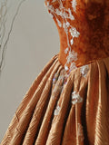 Beautiful Ball Gown Sweetheart Velvet Long Prom Dresses Appliques Prom Gowns HZ0311