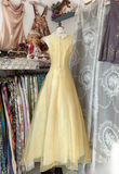 Vintage Prom Dresses 1950s Formal Retro Classy A line Square Neck Yellow Tulle Evening Dress Long Prom Party Gown HZ0311