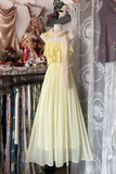 Vintage Prom Dresses 1950s Formal Retro Classy A line Spaghetti Straps Chiffon Yellow Evening Dress Long Prom Party Gown HZ0311