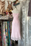 Vintage Prom Dresses 1950s Formal Retro Classy Sheath Spaghetti Straps Chiffon Pink Evening Dress Prom Party Gown HZ0311