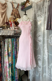 Vintage Prom Dresses 1950s Formal Retro Classy Sheath Spaghetti Straps Chiffon Pink Evening Dress Prom Party Gown HZ0311