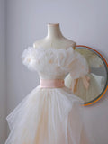 Classy Ball Gown Off The Shoulder Tulle Prom Dresses Long Party Dress Evening Outfits Graduation Dress HZ0311