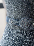 Charming Ball Gown Strapless Navy Blue With Silver Beads Tulle Sleeveless Prom Dresses Long Prom Gowns HZ0311