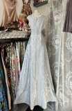 Vintage Prom Dresses 2000s A line Square Neck Silver Lace Prom Dress Inspiration Long Prom Dresses HZ0311
