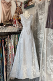 Vintage Prom Dresses 2000s A line Square Neck Silver Lace Prom Dress Inspiration Long Prom Dresses HZ0311