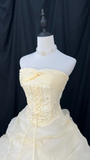 Vintage Ball Gown Strapless Yellow Tulle Prom Dresses Inspiration Formal Dress Party Outfits Prom Gown Ideas HZ0311