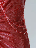 Charming Mermaid Halter Wine Red Sequins Sleeveless Long Prom Dresses Pleated Prom Gowns HZ0311