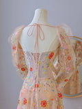 Cute A line Strapless With Long Sleeves Lace Floral Long Prom Dresses Formal Party Dress Prom Gown HZ0311