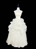 Retro Ball Gown Strapless Organza 80s White Long Wedding Dress Bride Gowns Wedding Dresses HZ0311