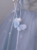 Charming Ball Gown Sweetheart Blue Tulle Long Prom Dresses Formal Party Dress Prom Gown HZ0311