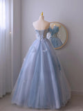 Charming Ball Gown Sweetheart Blue Tulle Long Prom Dresses Formal Party Dress Prom Gown HZ0311