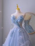 Charming Ball Gown Sweetheart Blue Tulle Long Prom Dresses Formal Party Dress Prom Gown HZ0311