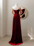 Charming Mermaid Sweetheart Red Velvet Long Prom Dresses Formal Party Dress Prom Gown HZ0311