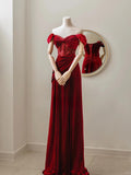 Charming Mermaid Sweetheart Red Velvet Long Prom Dresses Formal Party Dress Prom Gown HZ0311