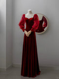 Charming A line Sweetheart Red Velvet Long Prom Dresses Formal Party Dress Prom Gown HZ0311