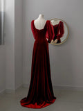 Charming A line Sweetheart Red Velvet Long Prom Dresses Formal Party Dress Prom Gown HZ0311
