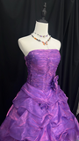 Vintage Strapless Ball Gown Grape Organza Long Quinceanera Dress Strapless Sweet 15 16 Dress HZ0311