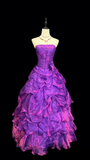 Vintage Strapless Ball Gown Grape Organza Long Quinceanera Dress Strapless Sweet 15 16 Dress HZ0311