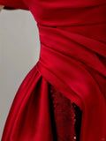 Charming A line Off The Shoulder Red Satin Long Prom Dresses Formal Party Dress Prom Gown HZ0311