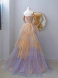 Charming Ball Gown Strapless Sleeveless Tulle Long Prom Dresses Formal Party Dress Prom Gown HZ0311