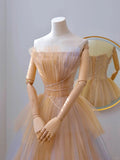 Charming Ball Gown Strapless Sleeveless Tulle Long Prom Dresses Formal Party Dress Prom Gown HZ0311