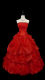 Vintage Ball Gown Red Long Quinceanera Dress Strapless Sweet 15 16 Dress HZ0311