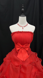 Vintage Ball Gown Red Long Quinceanera Dress Strapless Sweet 15 16 Dress HZ0311