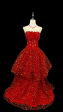 Vintage Prom Dresses 2000s A line Strapless Tulle Red Prom Dress Inspiration Long Prom Dresses HZ0311