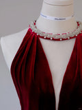 Simple Mermaid Scoop Neck Wine Red Velvet Backless Long Prom Dresses Formal Party Dress Prom Gown HZ0311