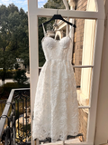 Vintage Prom Dresses A line Spaghetti Strap Sleeveless White Lace Prom Dress Inspiration Long Prom Dresses HZ0311