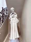 Elegant A Line Square Neck White Satin Tea Length Prom Dresses Party Gowns HZ0311