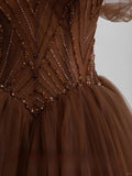 Modest Ball Gown Sweetheart Tulle Brown Prom Dresses Long Sweet 16 Birthday Party Dress Evening Dresses HZ0311