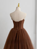 Modest Ball Gown Sweetheart Tulle Brown Prom Dresses Long Sweet 16 Birthday Party Dress Evening Dresses HZ0311