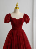 Modest Ball Gown Sweetheart Tulle Burgundy Prom Dresses Long Sweet 16 Birthday Party Dress Evening Dresses HZ0311