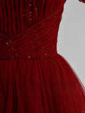 Modest Ball Gown Sweetheart Tulle Burgundy Prom Dresses Long Sweet 16 Birthday Party Dress Evening Dresses HZ0311